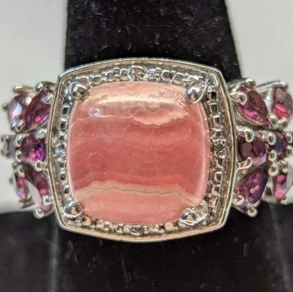 Vintage Rhodochrosite silver ring sz 7 - Picture 2 of 10